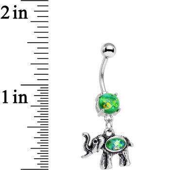Green Faux Opal Lucky Little Elephant Belly Ring