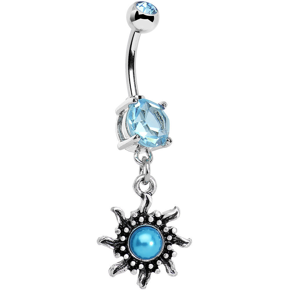 Aqua Gem Frosted Blue Orb Spun Sun Dangle Belly Ring