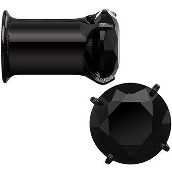 2G Black CZ Gem Black IP Bling Double Flare Plug Set