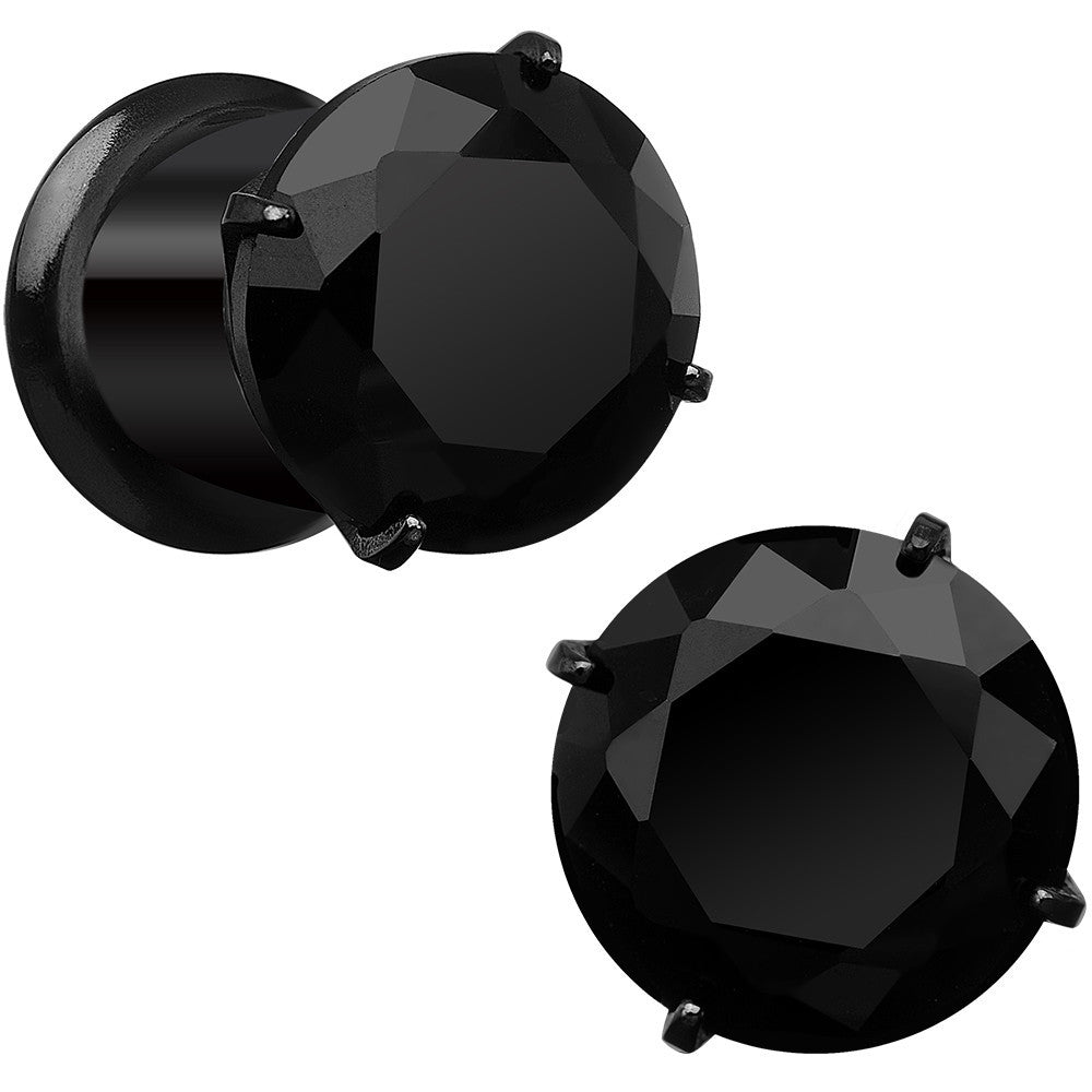 0G Black CZ Gem Black IP Bling Double Flare Plug Set