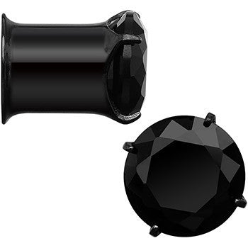 0G Black CZ Gem Black IP Bling Double Flare Plug Set