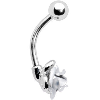 SINGLE Silver ROSE Belly Button Ring