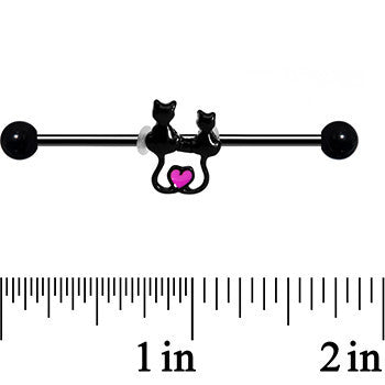 14 Gauge Black Anodized Steel Kitty Cat Love Industrial Barbell 38mm