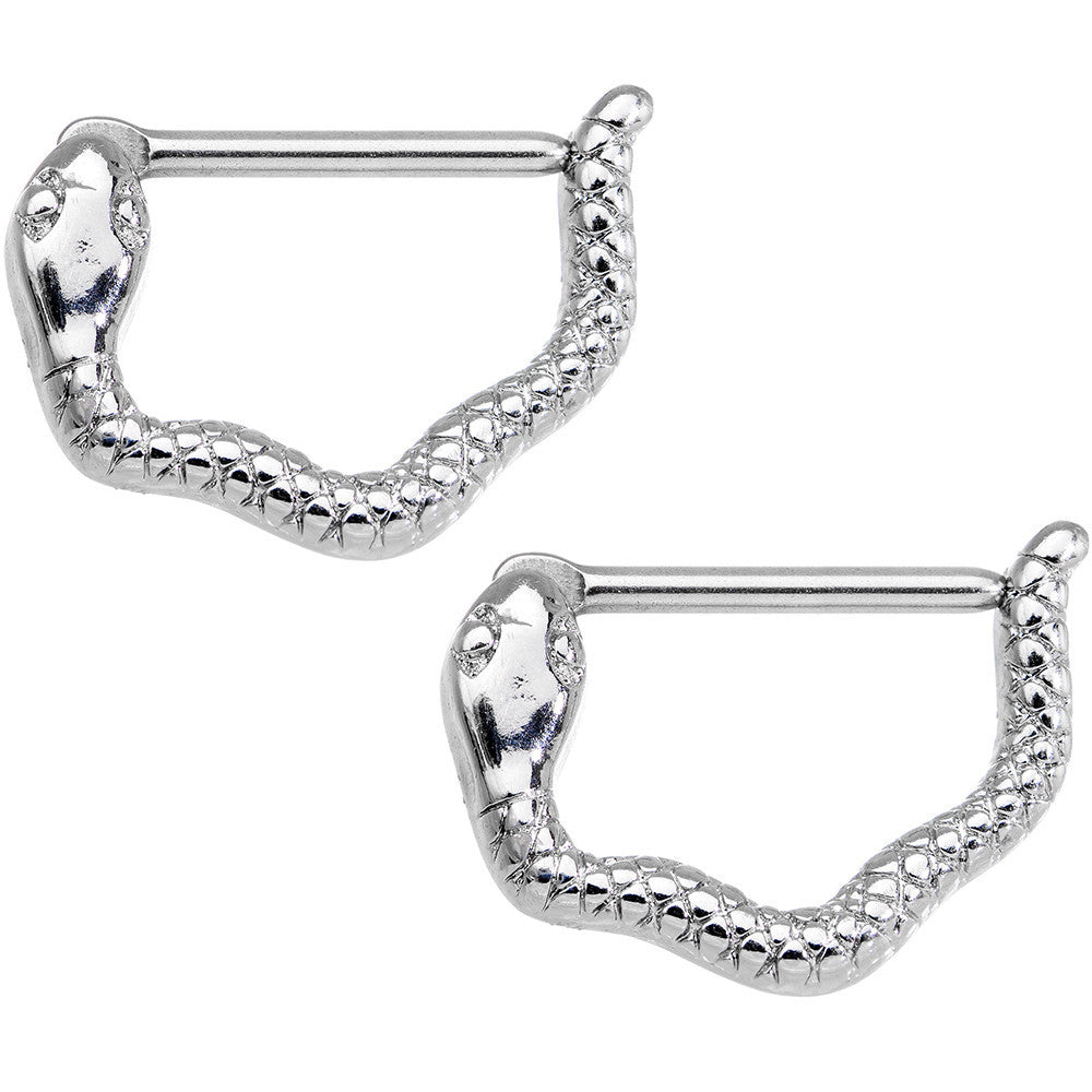 14G 9/16 Stainless Steel Slithering Snake Nipple Clicker Set