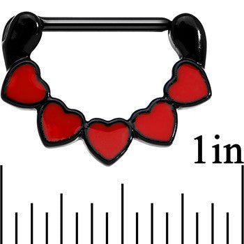14G 9/16 Black Anodized Line Up Your Love Heart Nipple Clicker Set