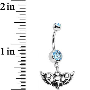 Aqua Gem Born to Be Bad Winged Skull Dangle Belly Ring
