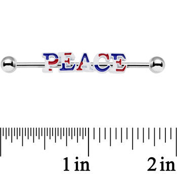 14G Red White and Blue Text Peace Industrial Barbell 38mm
