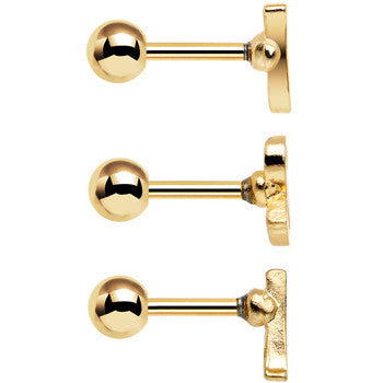 Gold Anodized Red White Blue USA Tragus Cartilage Earring Set of 3