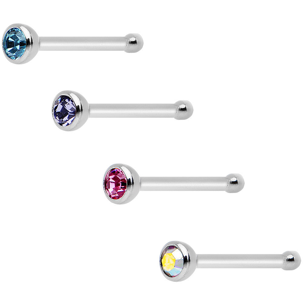20G 1/4 Aurora Pink Purple Aqua Stainless Steel Nose Bone 4 Pack Set