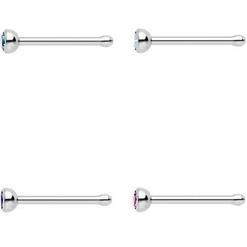 20G 1/4 Aurora Pink Purple Aqua Stainless Steel Nose Bone 4 Pack Set