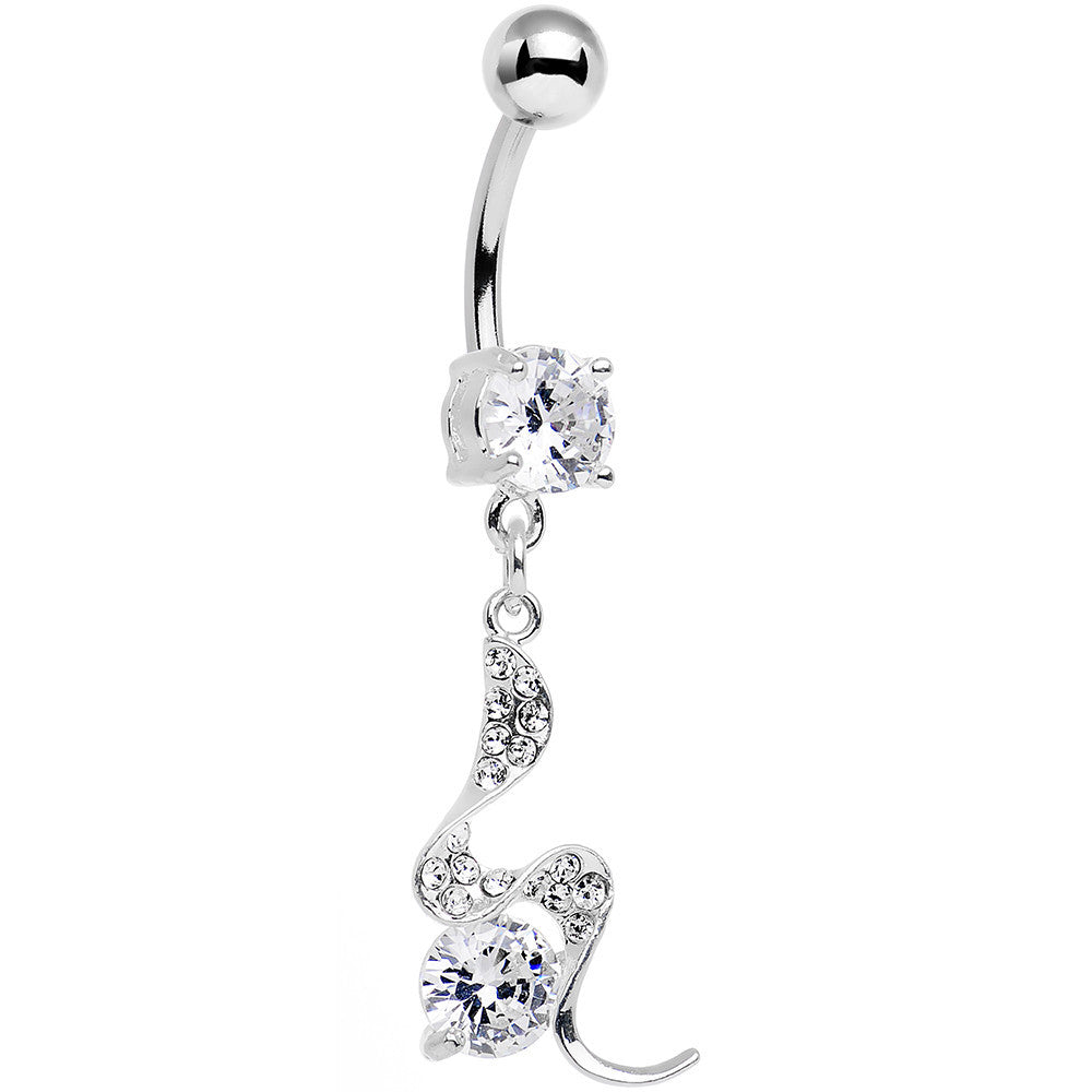 Clear Gem Coiled Wave Bling Dangle Belly Ring