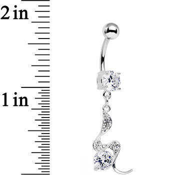 Clear Gem Coiled Wave Bling Dangle Belly Ring
