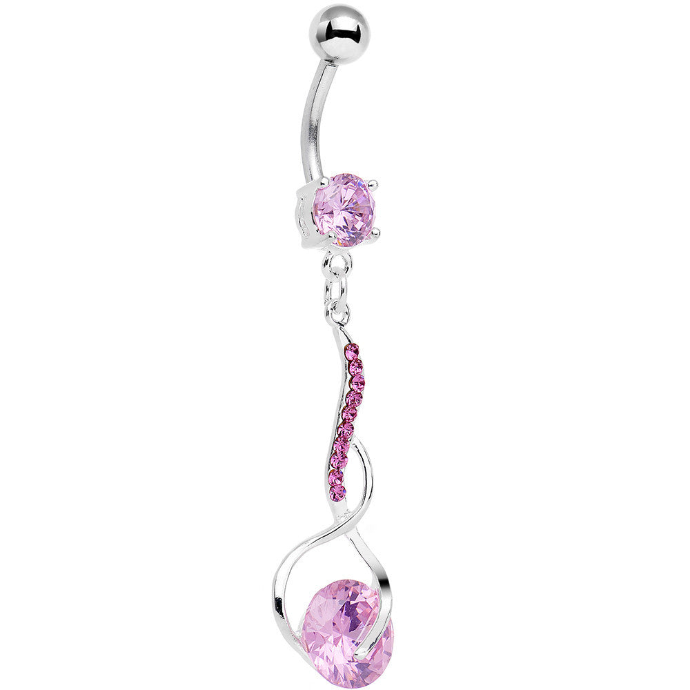 Pink Gem Teriyaki Twisted Strip Drop Dangle Belly Ring