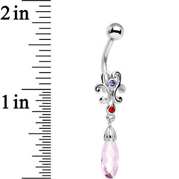 Purple Red Pink Gem Filigree Drop Dangle Belly Ring