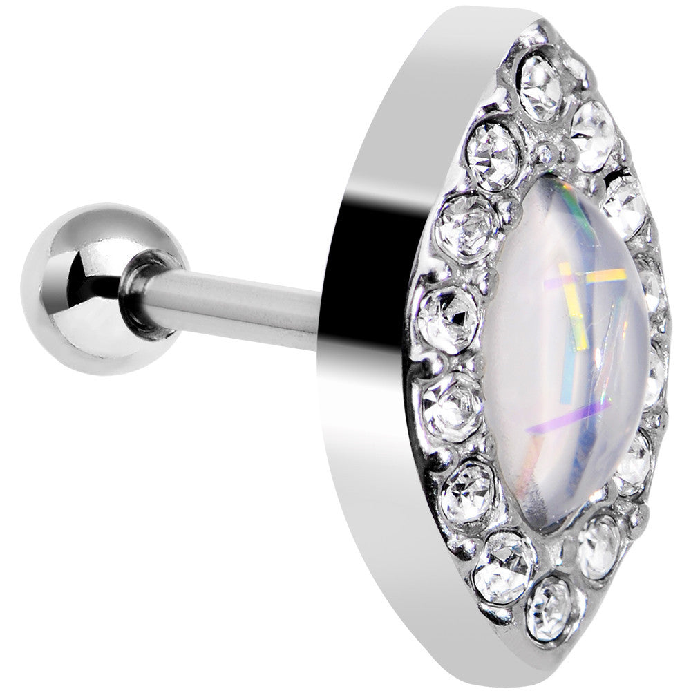 16G 1/4 White Faux Opal Clear CZ Marquis Cartilage Earring