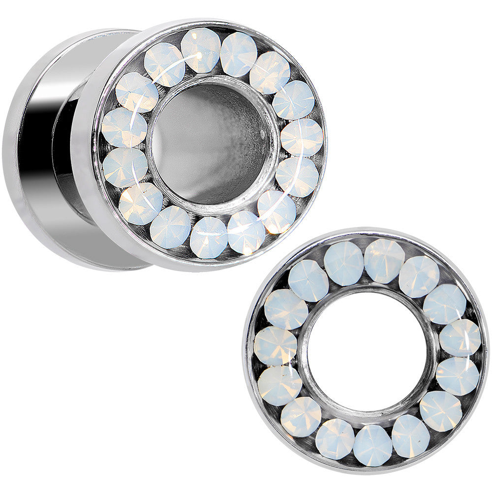 2G White Faux Opal Screw Fit Tunnel Plug Set