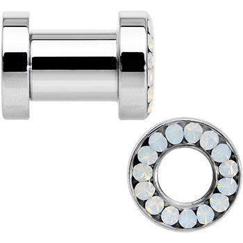2G White Faux Opal Screw Fit Tunnel Plug Set