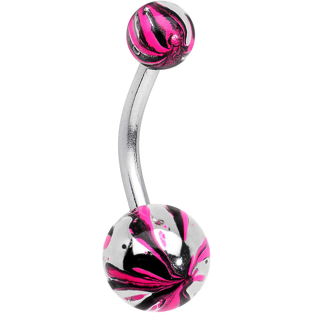 Pink and Black Swirl Stainless Steel Super Simple Belly Ring
