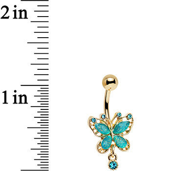 Aqua Glitter Gem Gold Anodized Butterfly Drop Dangle Belly Ring
