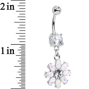 White Faux Opal Flower Power Dangle Belly Ring