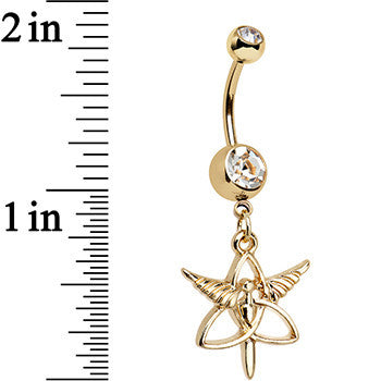 Clear Gem Gold Anodized Heroic Heralds Staff Trinity Dangle Belly Ring