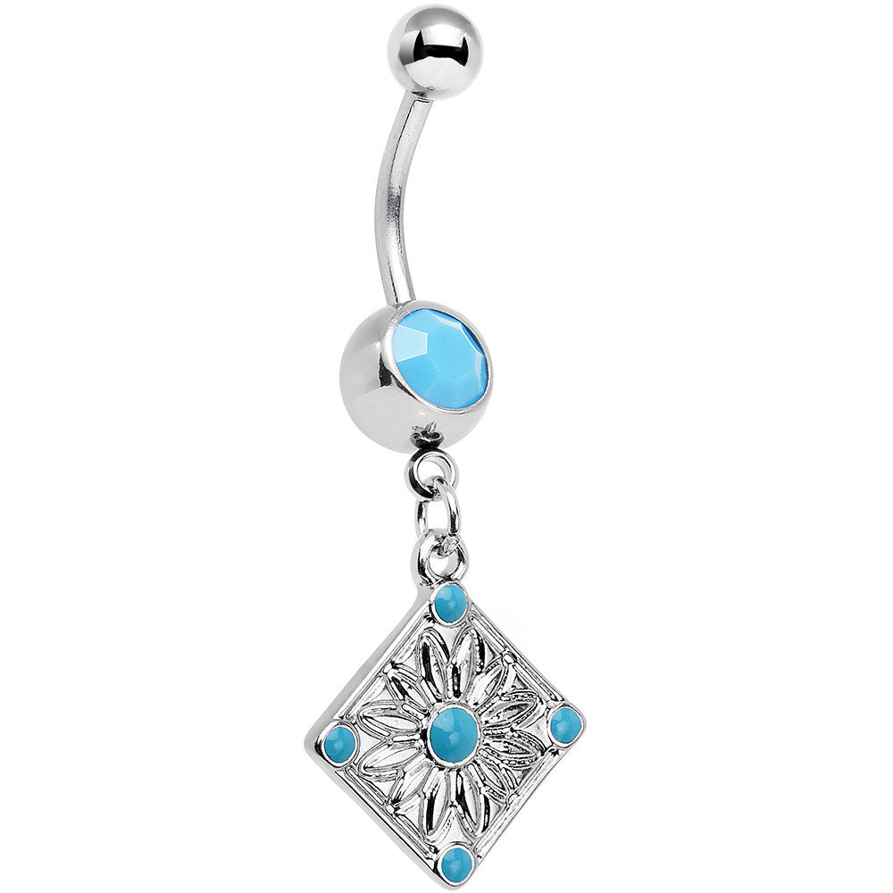 Faux Turquoise Treasured Emblem Dangle Belly Ring