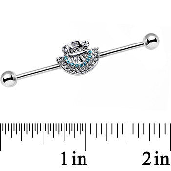 14G Blue Zircon Gem Aztec Tribal Fan industrial Barbell 38mm