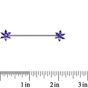 14G Purple CZ Pimpernel Flower Ends Industrial Barbell 40mm