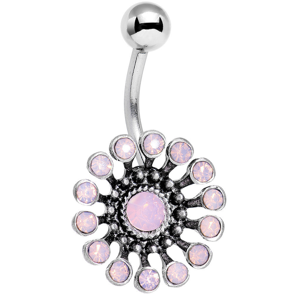 Pink Faux Opal Bid You Adieu Flower Belly Ring