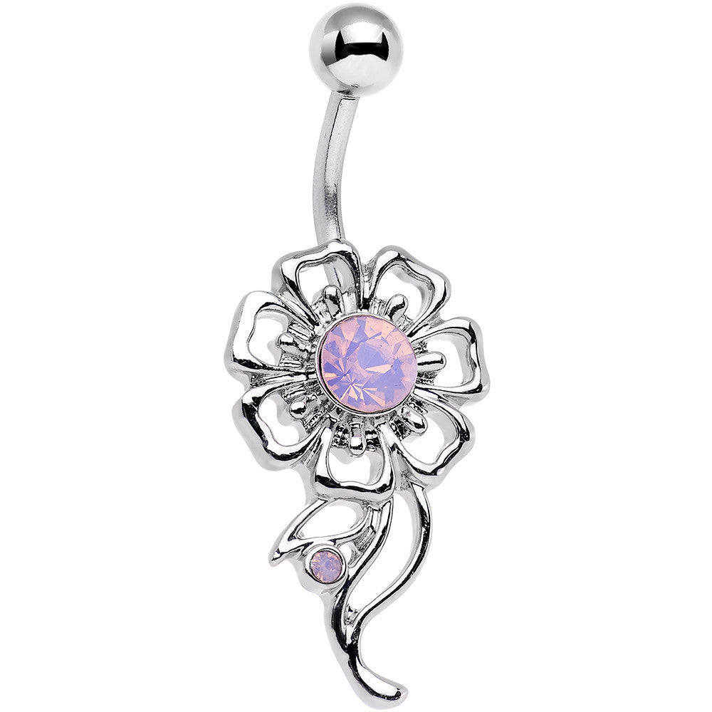 Pink Faux Opal Drop of Dalliance Framework Flower Belly Ring