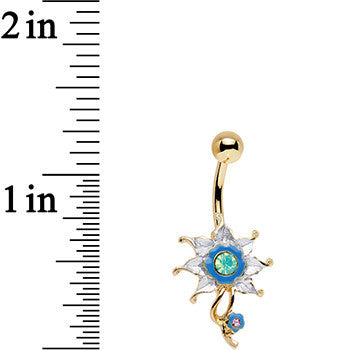Green Faux Opal Gold PVD Multicolor Pretty Power Flower Belly Ring
