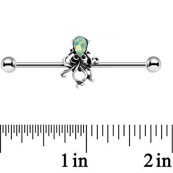 14G Green Faux Opal Thoughtful Octopus Industrial Barbell 38mm