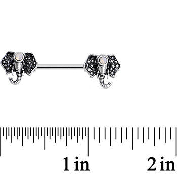 14G 9/16 White Faux Opal Elegant Elephant Nipple Ring Set