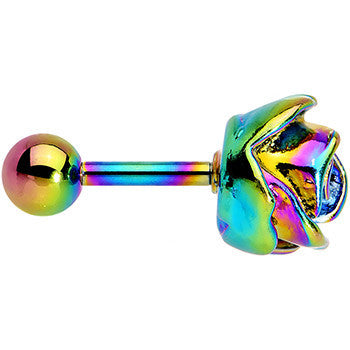 16G 1/4 Rainbow PVD Romantic Rose Flower Cartilage Earring