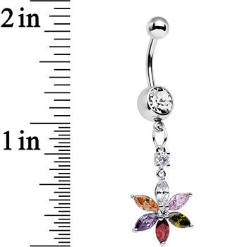 Clear Multicolor Gem Falling Flower Dangle Belly Ring