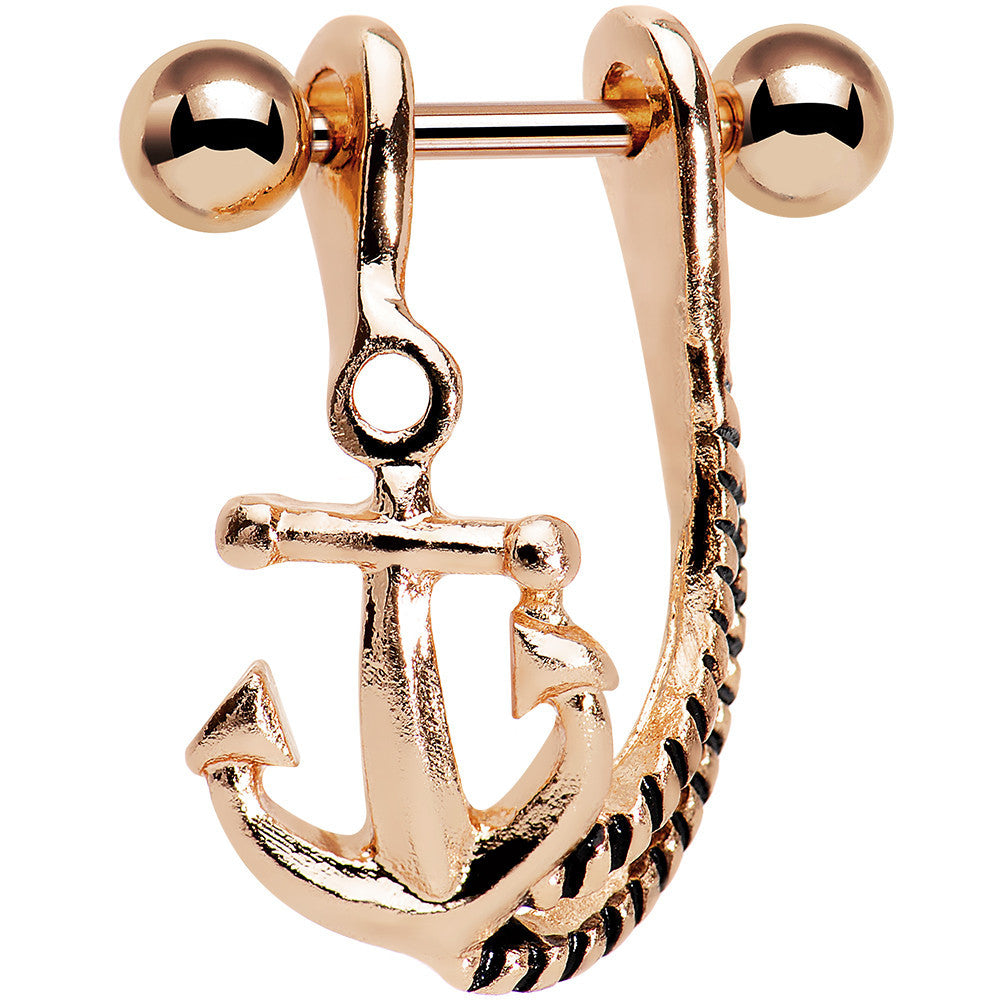 3/8 Rose Gold Plated Toss Your Anchor Left Dangle Cartilage Earring