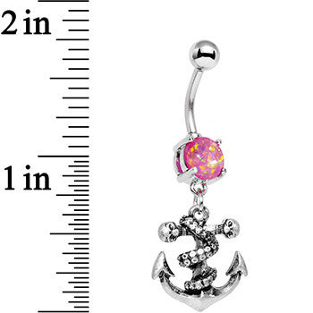 Pink Faux Opal Pirate Skull Nautical Anchor Dangle Belly Ring