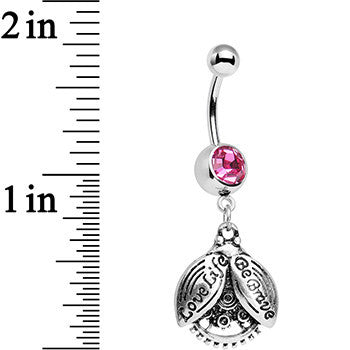 Pink Gem Love Life Be Brave Leaf Steampunk Gears Dangle Belly Ring