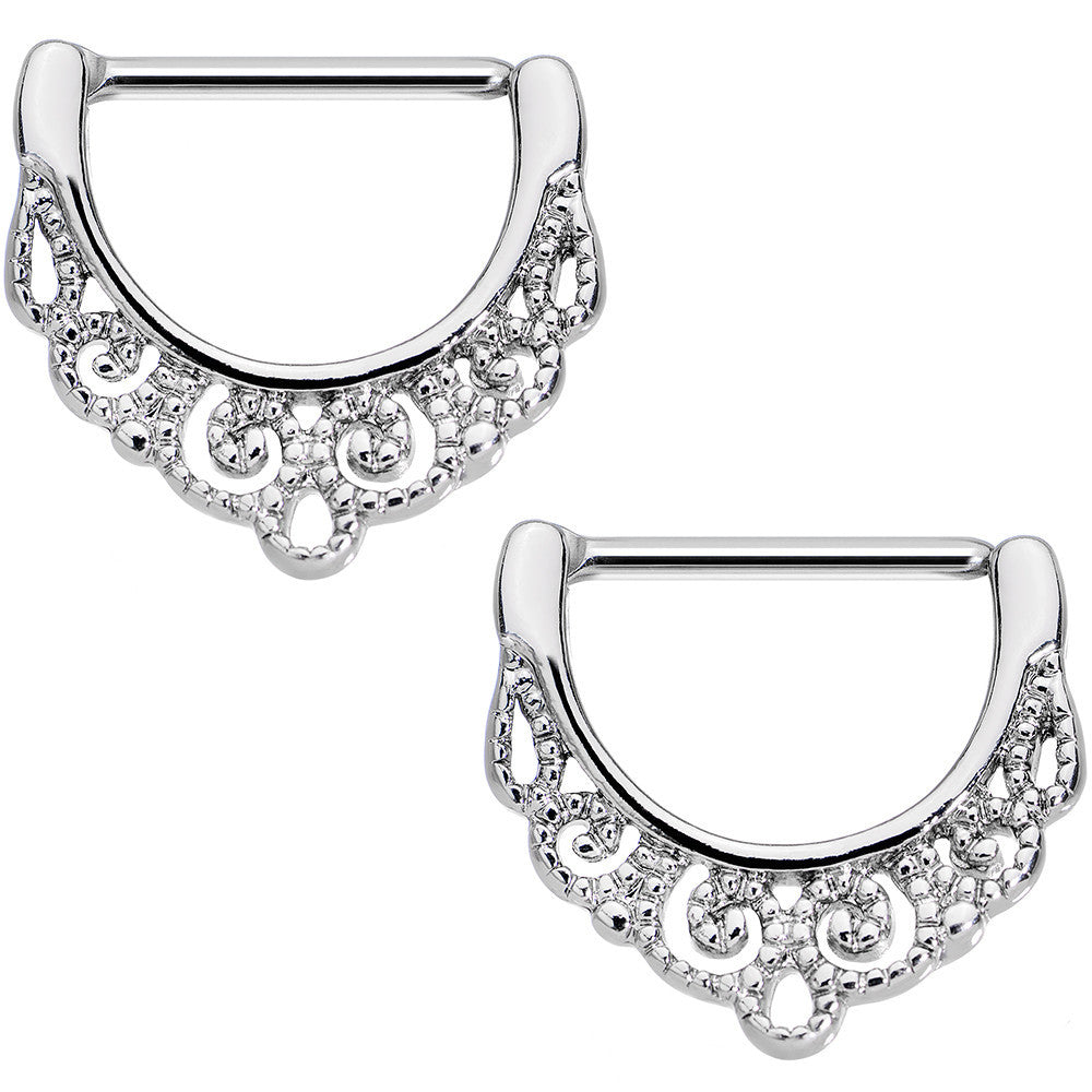 14G 9/16 Stainless Steel Fancy Filigree Nipple Clicker Set