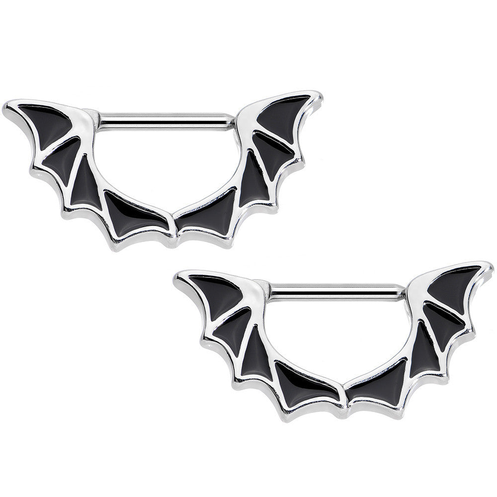 14G 1/2 Stainless Steel Halloween Bat Wings Nipple Clicker Set
