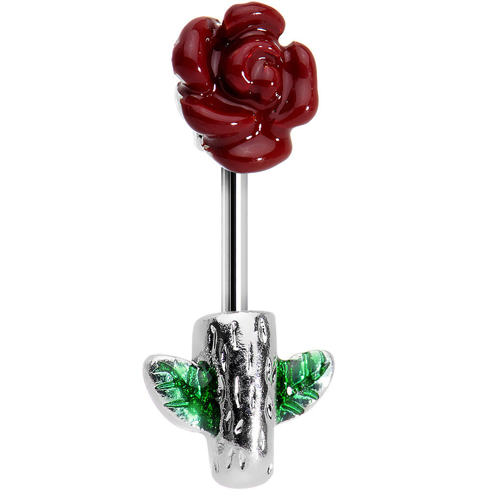 16G 1/4 Steel Pick a Red Rose Flower Barbell Cartilage Earring