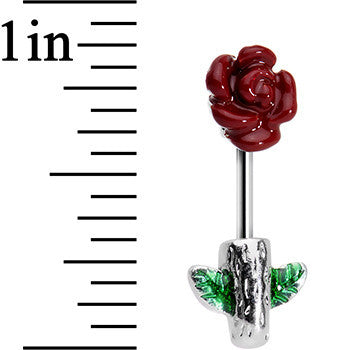 16G 1/4 Steel Pick a Red Rose Flower Barbell Cartilage Earring