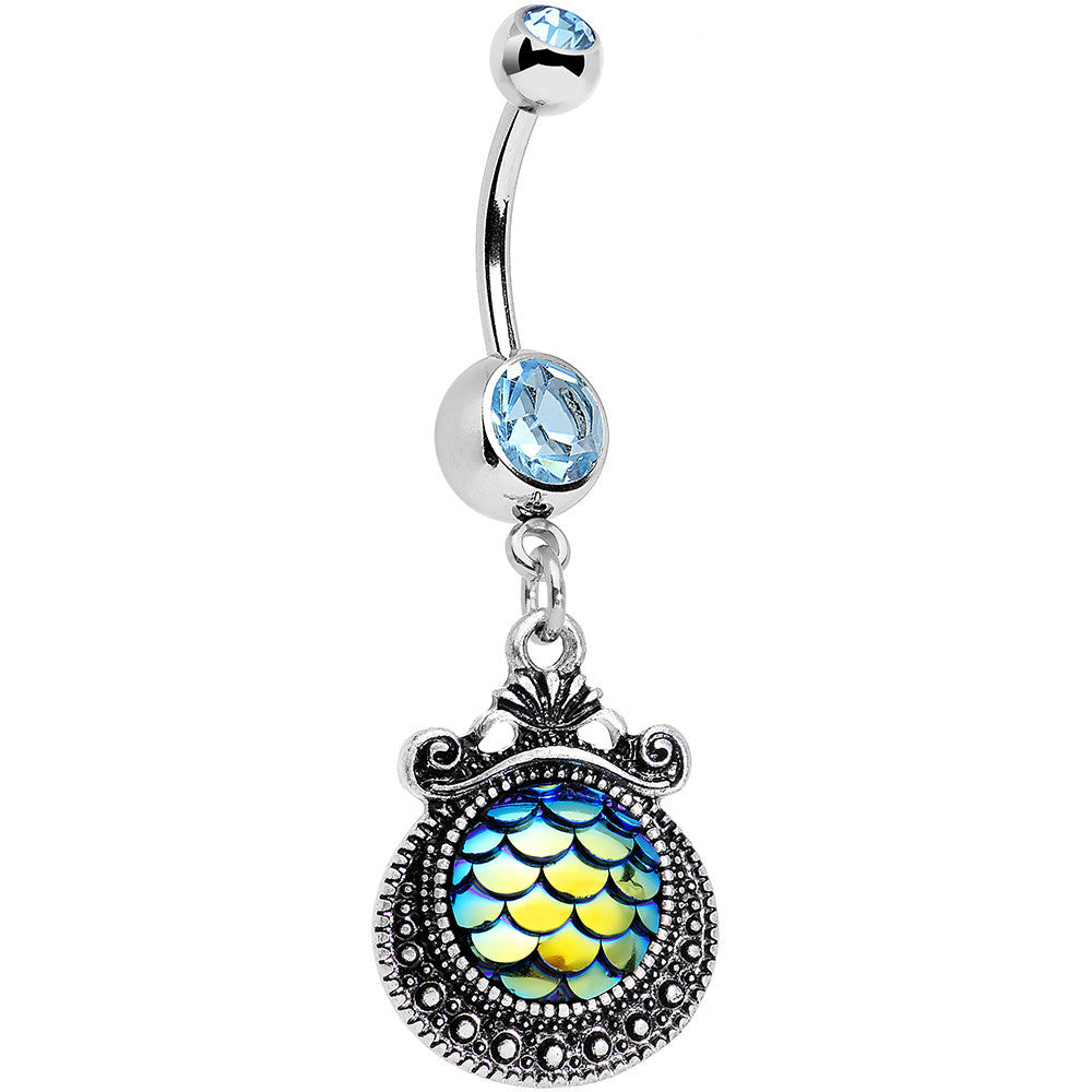 Aqua Gem Iridescent Blue Green Mermaid Scales Dangle Belly Ring