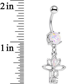White Faux Opal Framework Love Lotus Flower Dangle Belly Ring