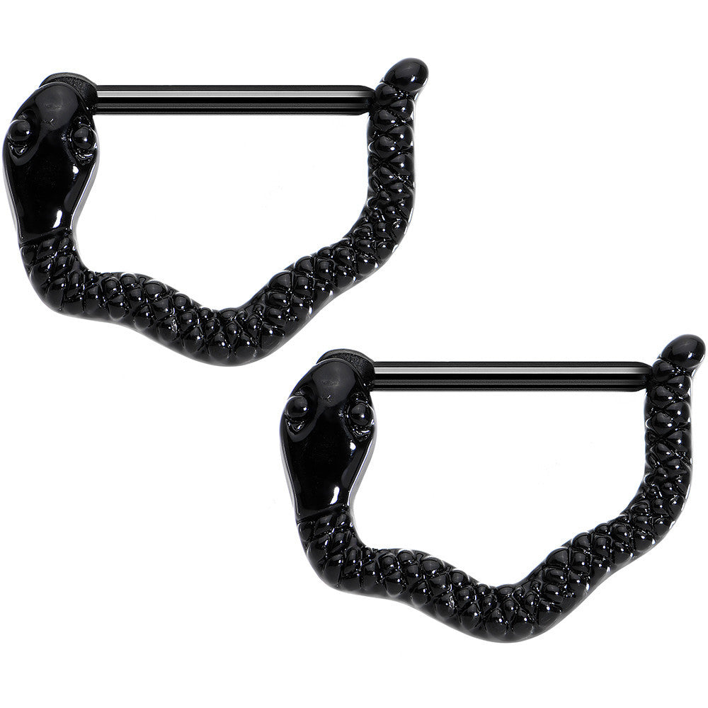 14G 9/16 Black Anodized Slithering Snake Nipple Clicker Set