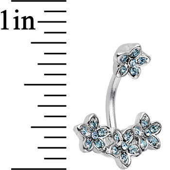 Aqua Blue Gem Flippy Flower Reversbile Top Mount Belly Ring