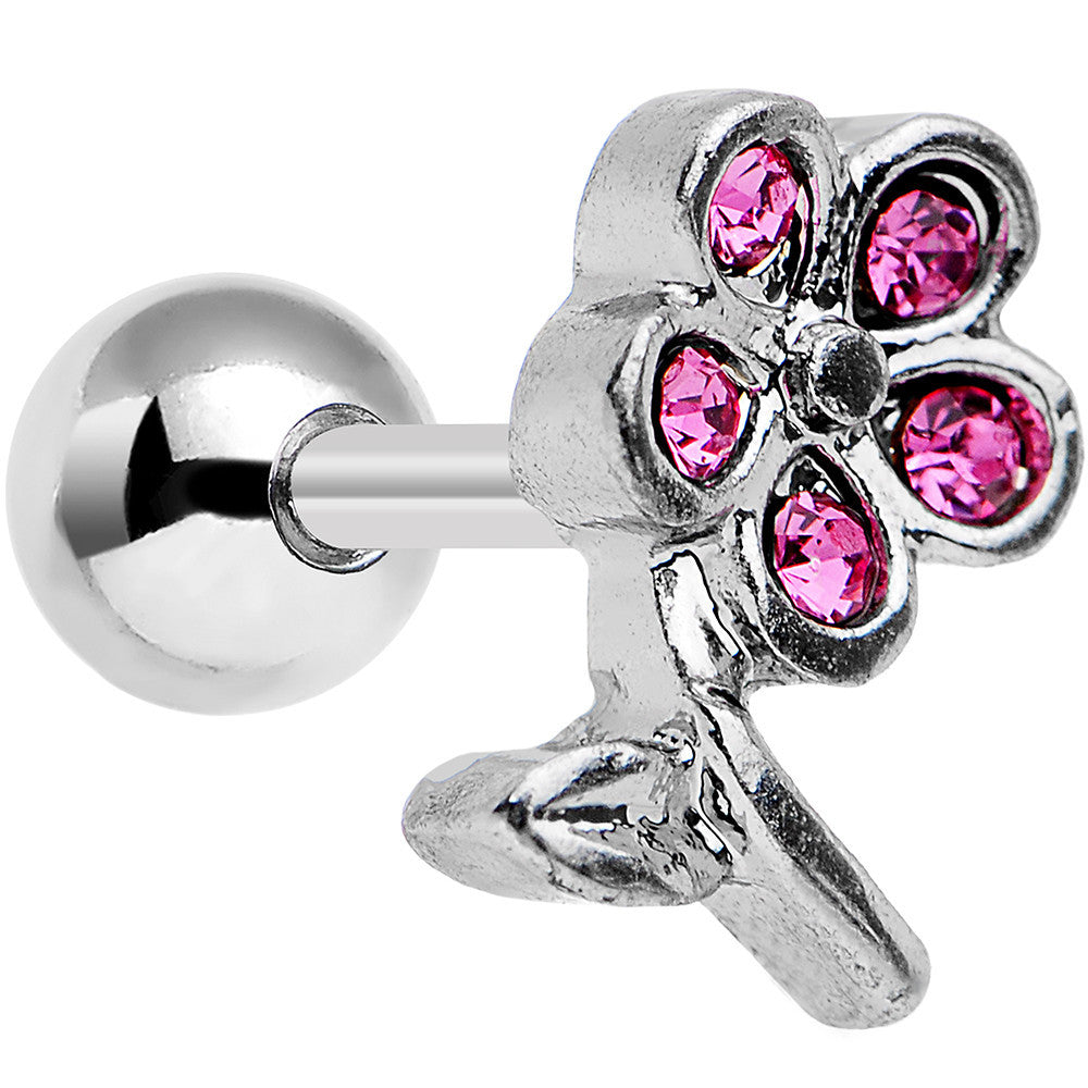 16G Pink Gem Petal Flower Right Ear Cartilage Earring