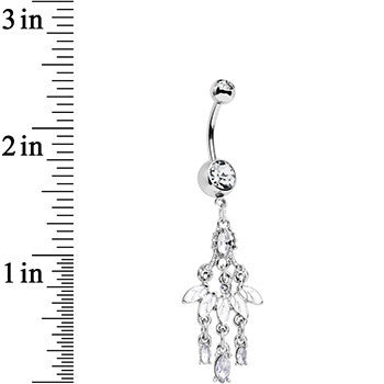 Clear Gem White Fan Chandelier Dangle Belly Ring