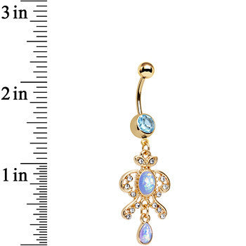 Light Blue Faux Opal Gold Anodized Victorian Fancy Dangle Belly Ring