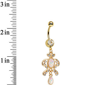 White Faux Opal Gold Anodized Victorian Fancy Dangle Belly Ring